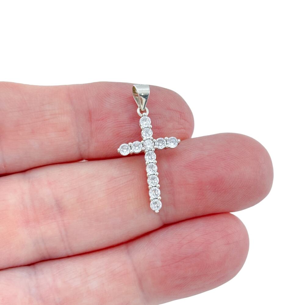 Vintage Sterling Silver 925 Cubic Zirconia Cross Pendant